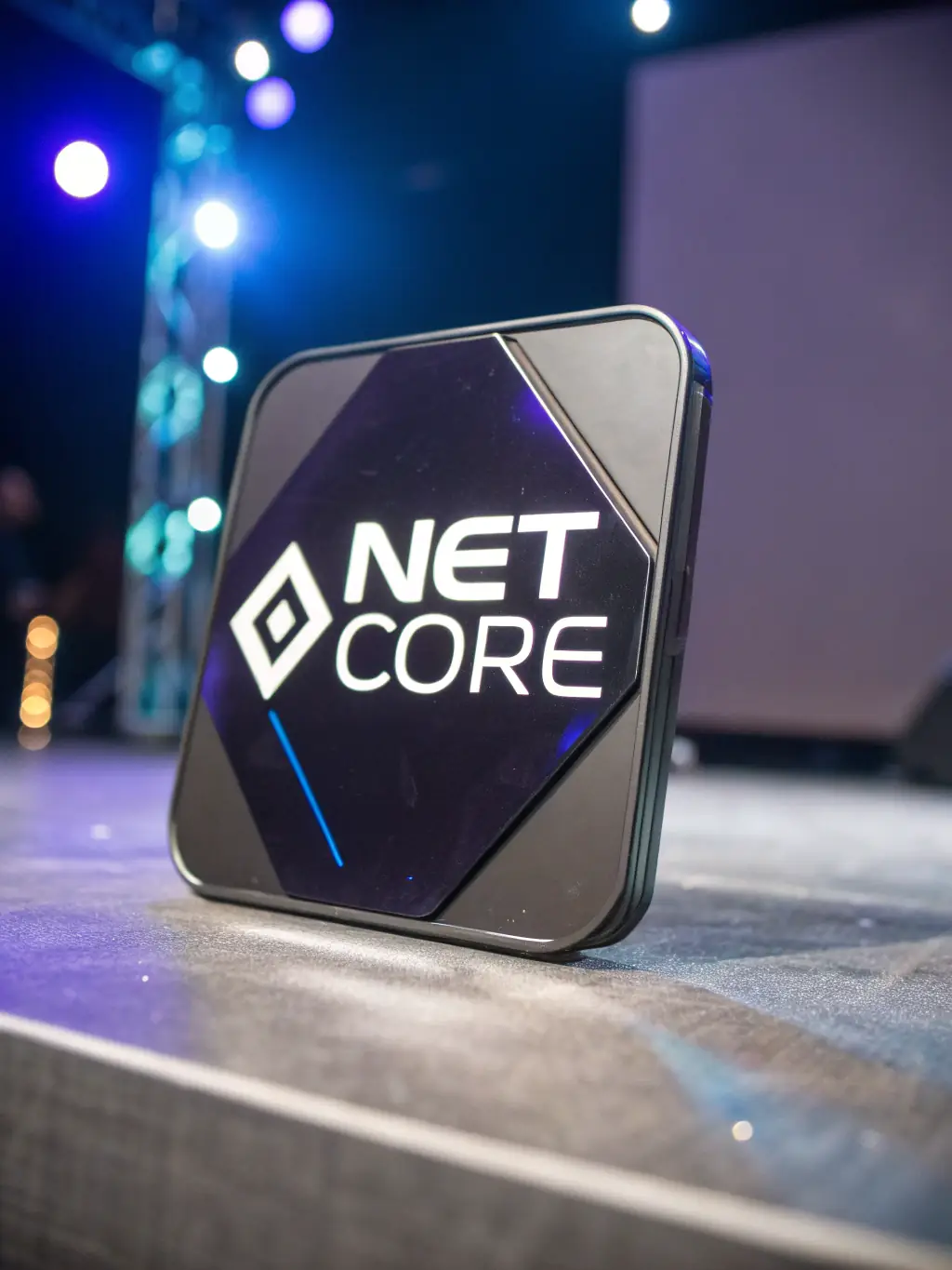 A clean, modern graphic representing the .NET logo with code snippets in the background, symbolizing Amaryllis Polska's proficiency in .NET development.