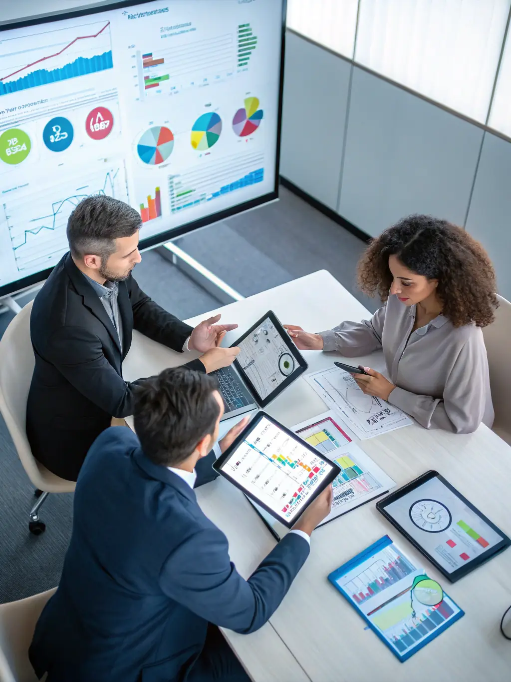 An image illustrating a system analyst working with stakeholders to define project requirements, highlighting the company's expertise in business and system analysis.