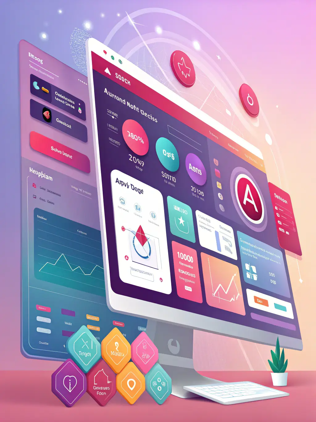 The Angular logo with a clean, modern UI design in the background, showcasing Amaryllis Polska's expertise in Angular frontend development.